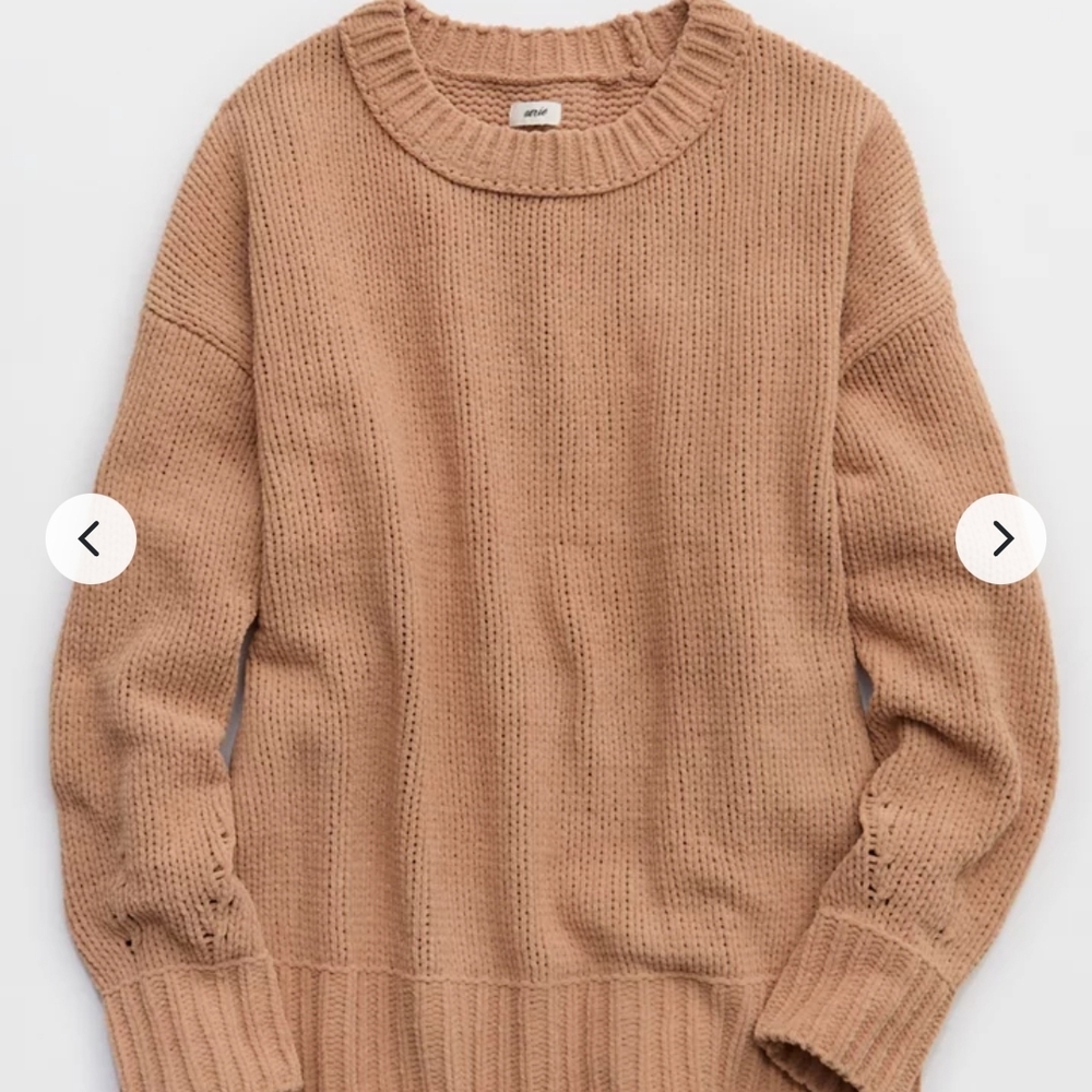 Aerie Cozy Knit Sweater in Warm Tan